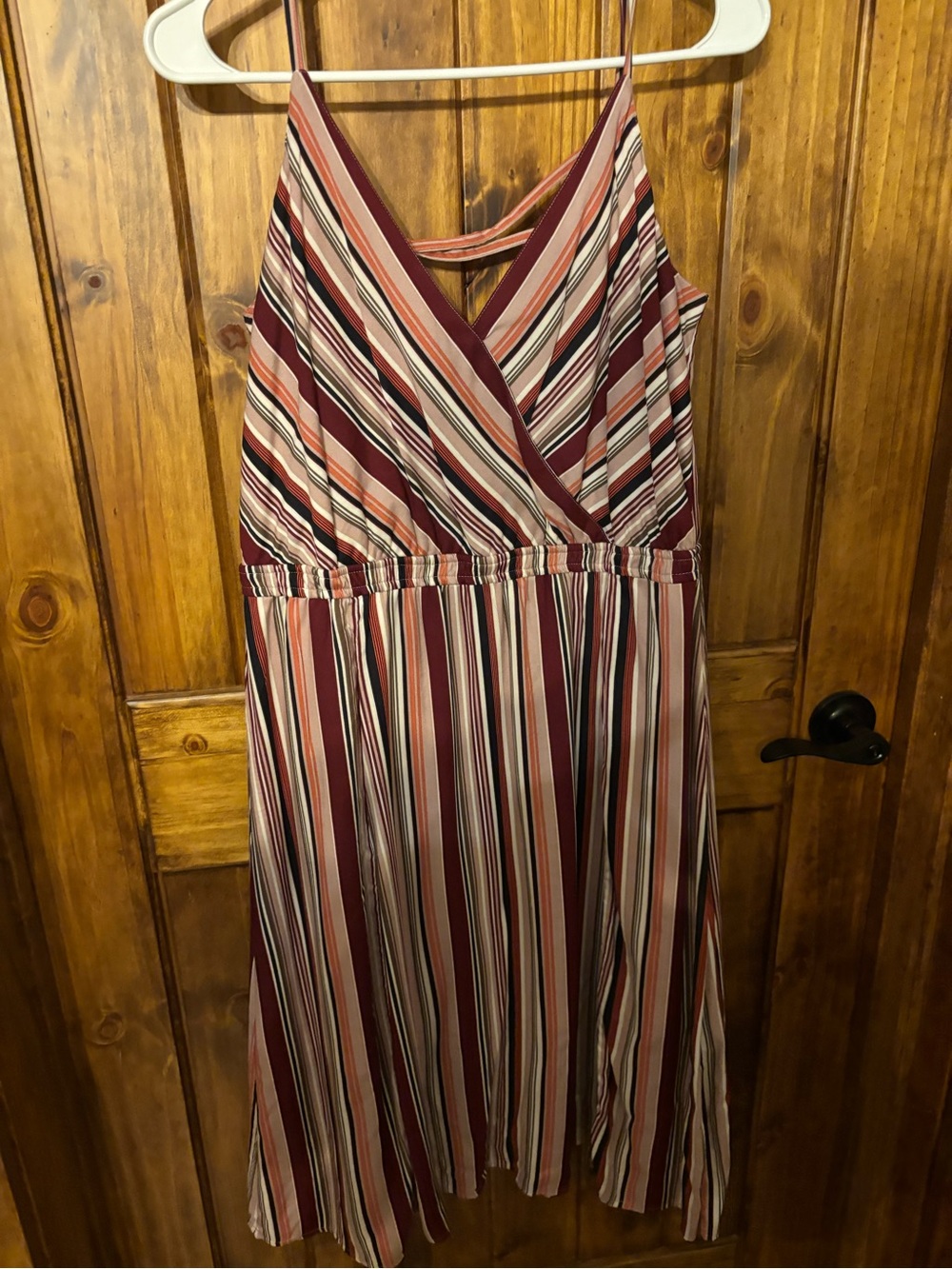 Maurices Striped Wrap Midi Dress in Burgundy, Pink, Cream